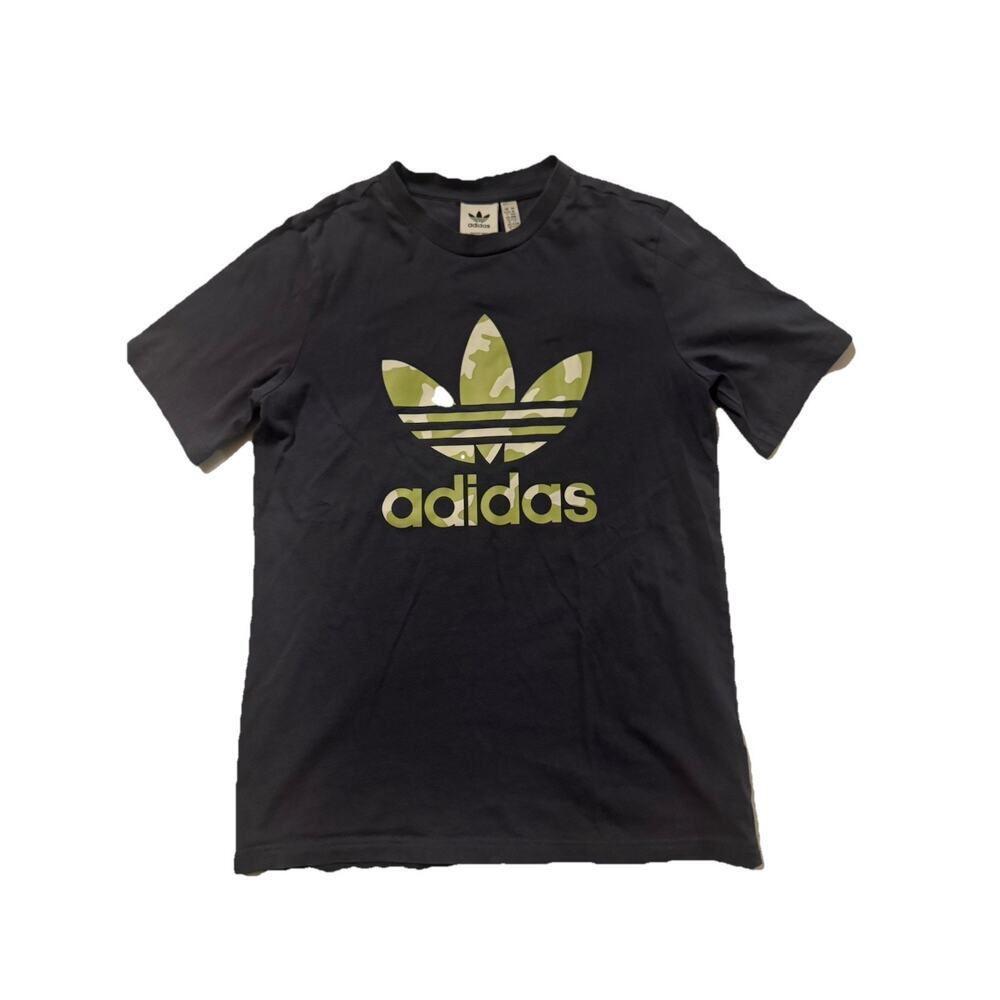 Adidas Originals Boys Large 11-12 Trefoil Camo Logo Navy T Shirt